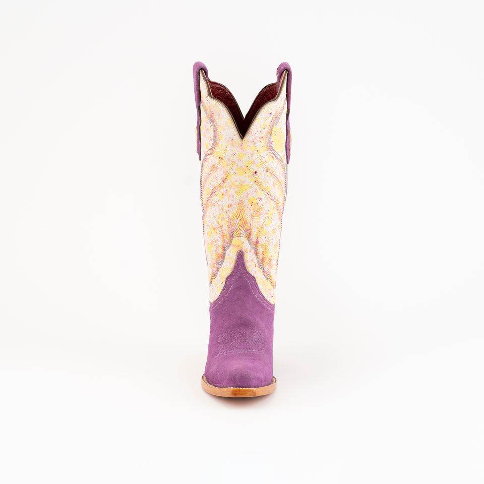 Women's purple Ferrini Candy leather boots with 2-inch cowboy heel and snip toe design