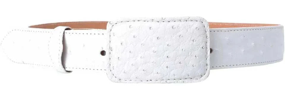 White Diamond Ostrich Belt handmade genuine full quill ostrich leather lined 1.5 inch wide