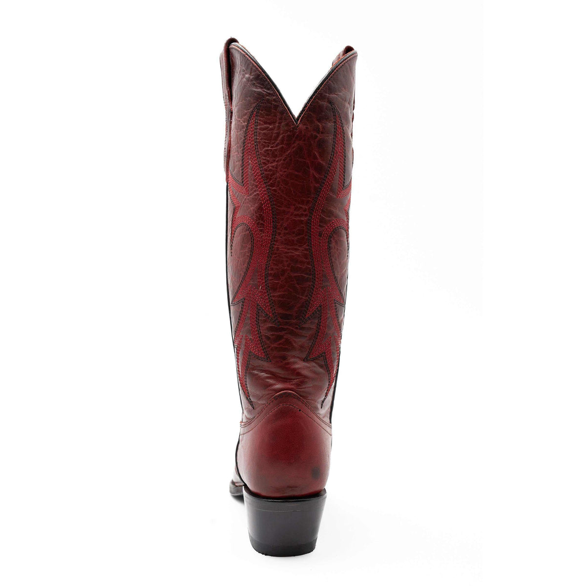 Women's Ferrini Scarlett Leather Boots in red leather with dark decorative stitched patterns and a tall shaft