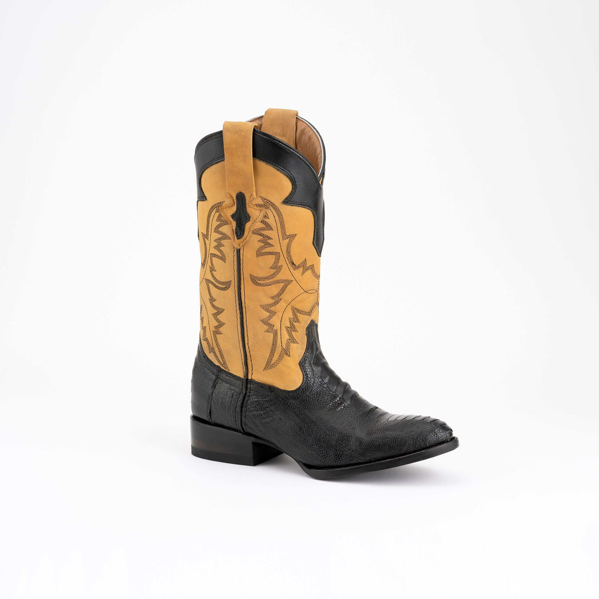 Men's Ferrini Nash Ostrich Leg Boots handcrafted black leather cowboy boots with round toe and leather outsole