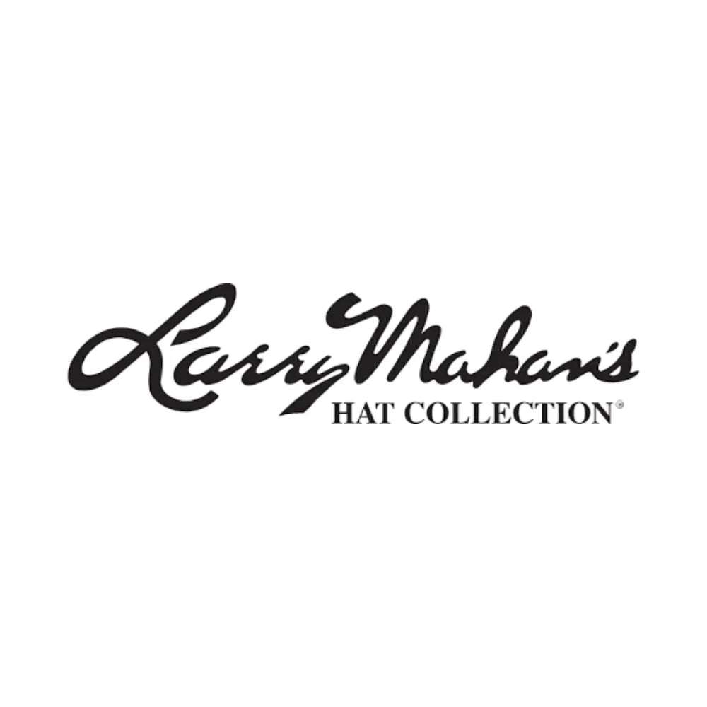 Black script and serif text reading Larry Mahans Hat Collection on a white background.