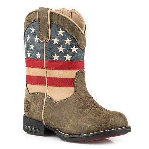 Roper Patriot Light Up Boots für Kleinkinder, handgefertigt, Braun