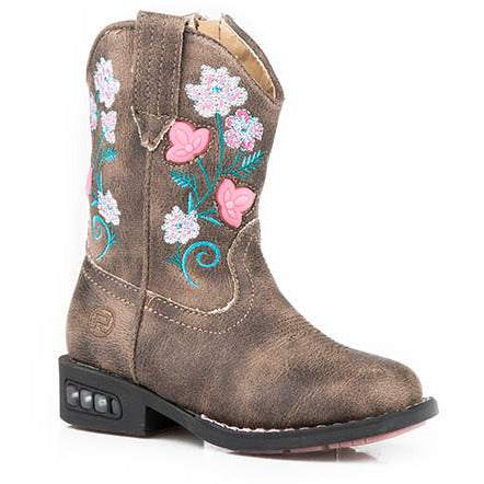 Toddler's Roper Dazzle Floral Light Up Boots Handcrafted Brown