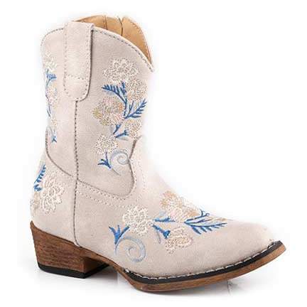 Roper Riley Floral Westernstiefel für Kleinkinder, handgefertigt, Weiß