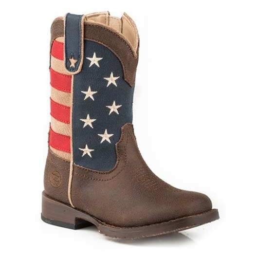 Roper American Patriot Westernstiefel für Kleinkinder, handgefertigt, Braun