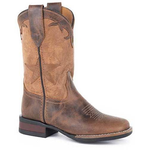 Kid's Roper Monterey Star Leather Boots Handcrafted Brown