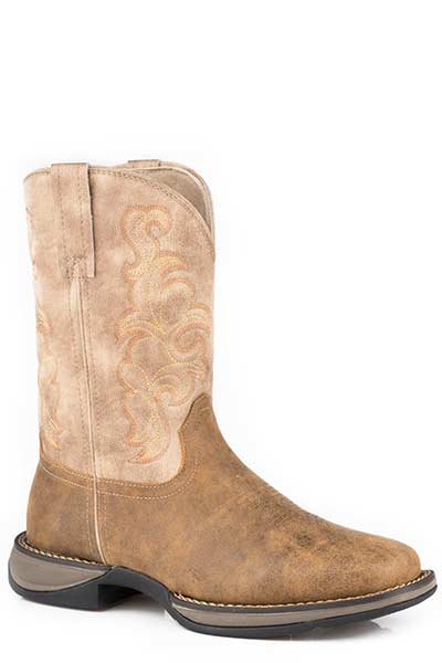 Men's Roper Wilder Leather Boots Handcrafted Square Toe Tan