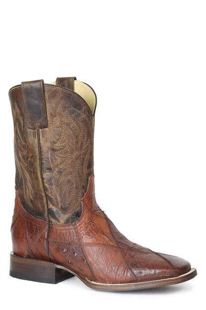 Men's Roper Ostrich Check Ostrich Leather Boots Handcrafted BROWN