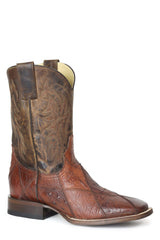 Men's Roper Ostrich Check Ostrich Leather Boots Handcrafted BROWN