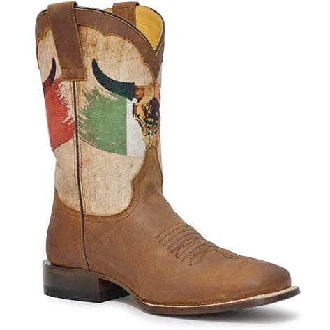 Men's Roper Viva Mexico Leather Boots Handcrafted Brown