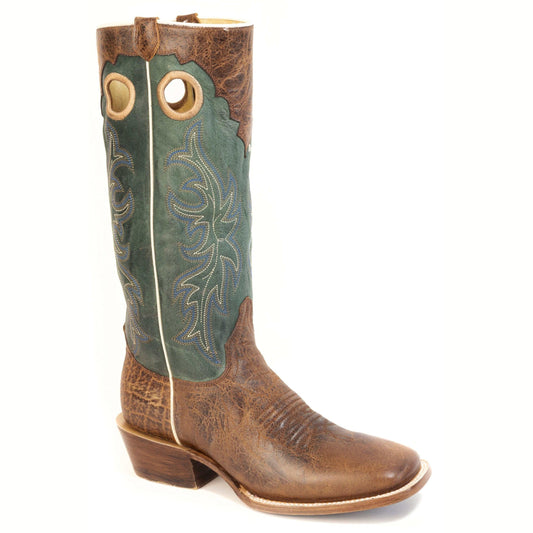 Men's Roper Rough Rider Leather Boots handcrafted brown leather western boots with square toe and 15-inch shaft