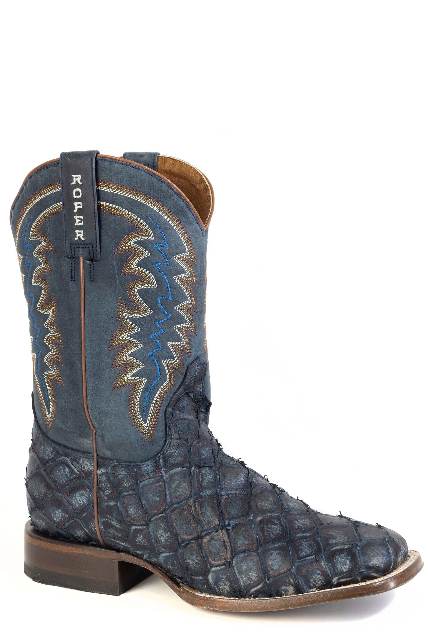 Men's Roper Big Fish Blue Pirarucu Print Boots Handcrafted Blue