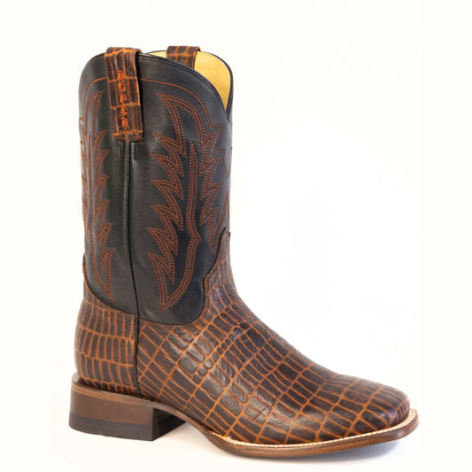 Men's Roper Hunter Boots handcrafted brown square toe caiman print leather