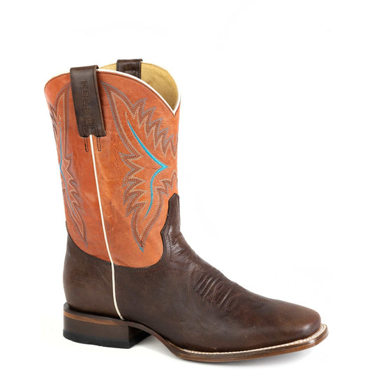 Men's Roper Cowboy Leather Boots handcrafted brown leather with square toe and 11-inch shaft