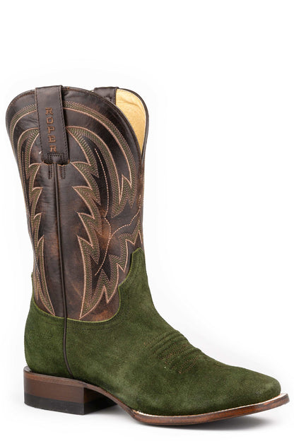 Men's Roper Drover Suede Leather Boots Handcrafted Green