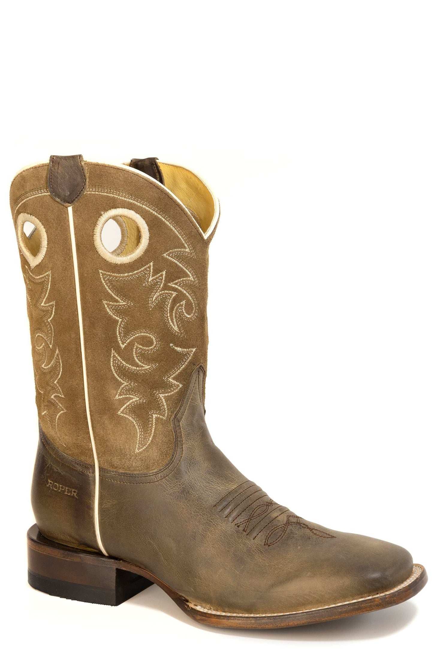 Men's Roper Cowboy Too Leather Boots Handcrafted Brown