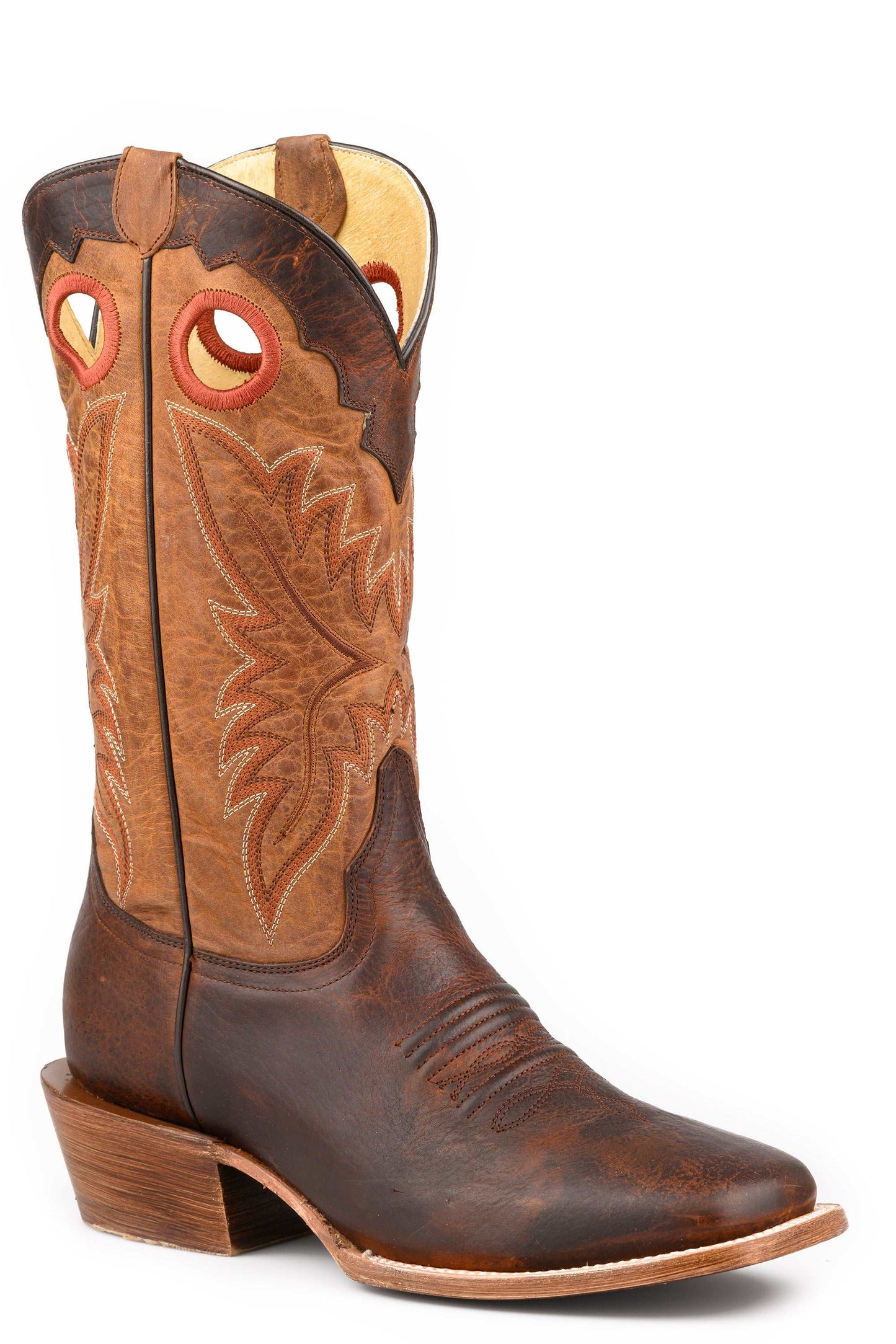 Men's Roper Ride 'Em Bison Leather Boots Handcrafted Brown