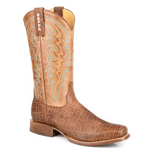 Men's Roper Elephante Too Print Brown Handcrafted Western Boots with Elephant Leather