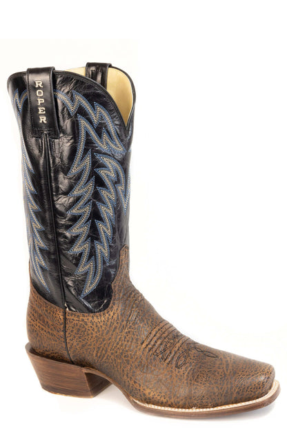 Men's Roper Rawhide Bison Leather Boots Handcrafted Brown