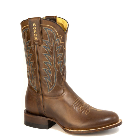 Men's Roper Marshall handcrafted brown leather boots with 11-inch shaft and 1 1/4-inch heel