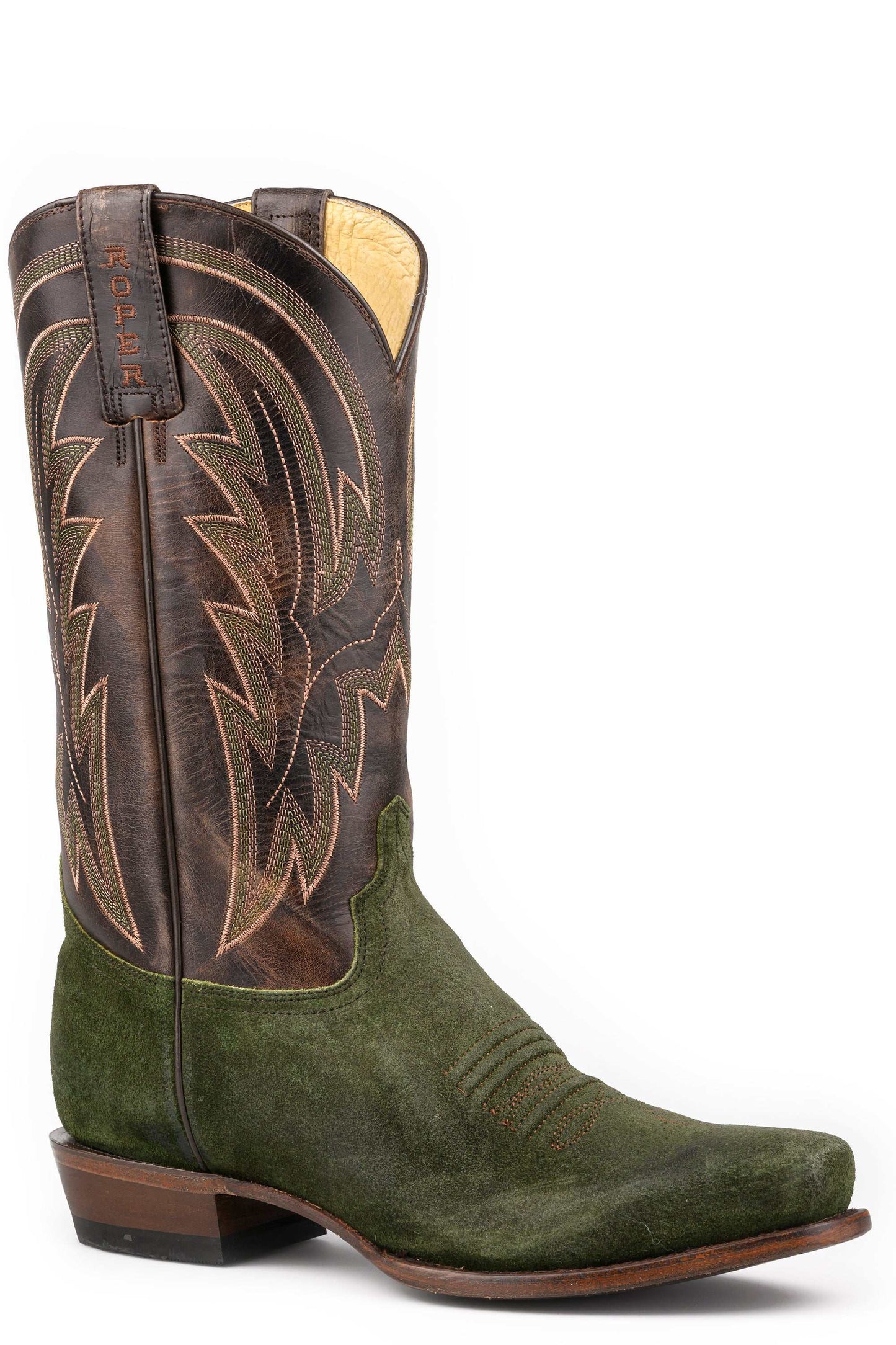 Men's Roper Drover Suede Leather Boots Handcrafted Green