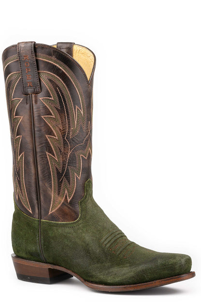 Men's Roper Drover Suede Leather Boots Handcrafted Green