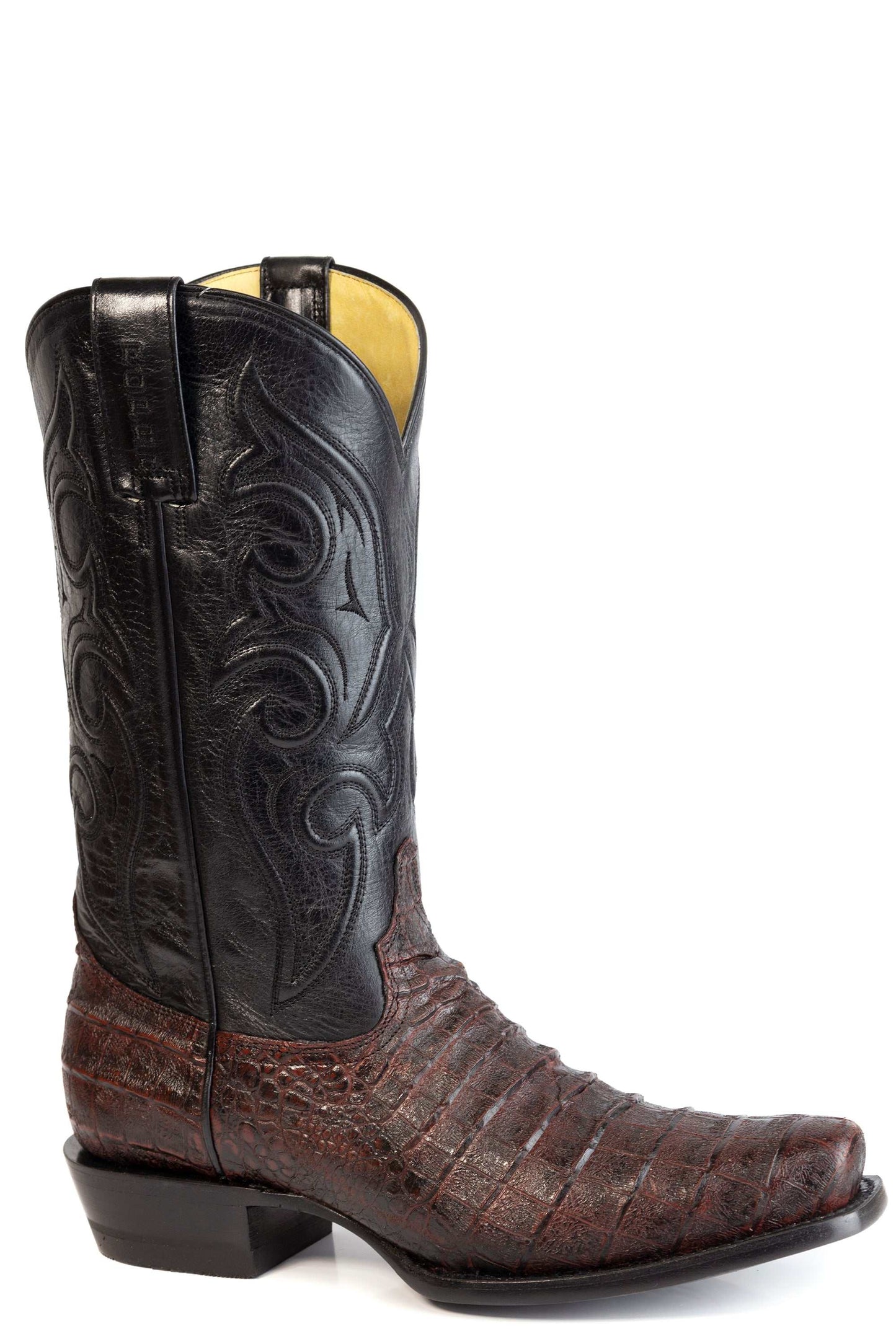 Men's Roper Bayou Boss Caiman Print Boots Handcrafted Black Cherry