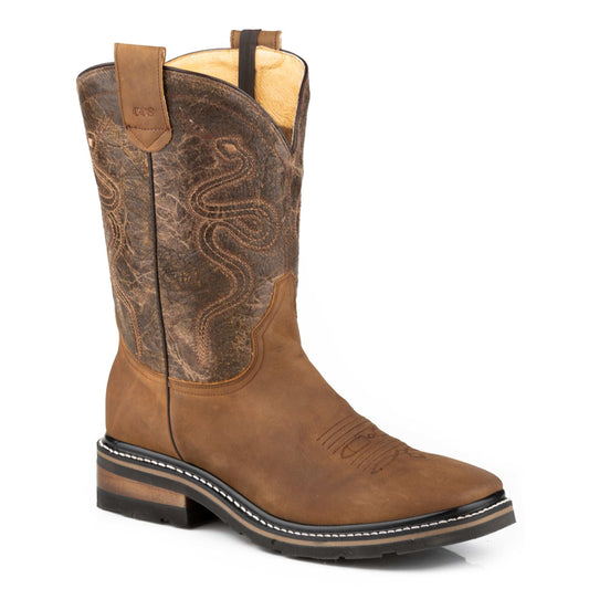 Men's Roper Work It Out CCS handcrafted tan leather boots with square toe and 11-inch shaft