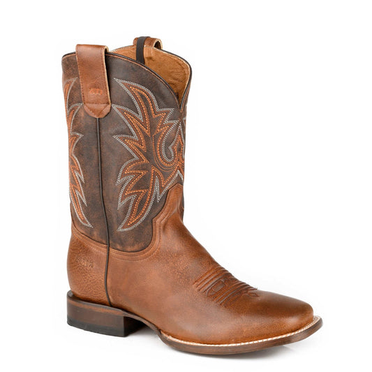 Handcrafted Men's Roper Out of Sight CCS Brown Leather Boots with square toe and 11-inch shaft