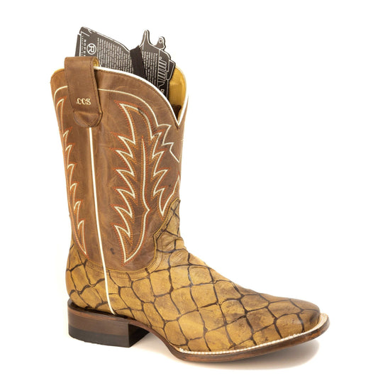 Men's Roper Riverzilla CCS Pirarucu print tan leather boots handcrafted with concealed carry system and leather sole