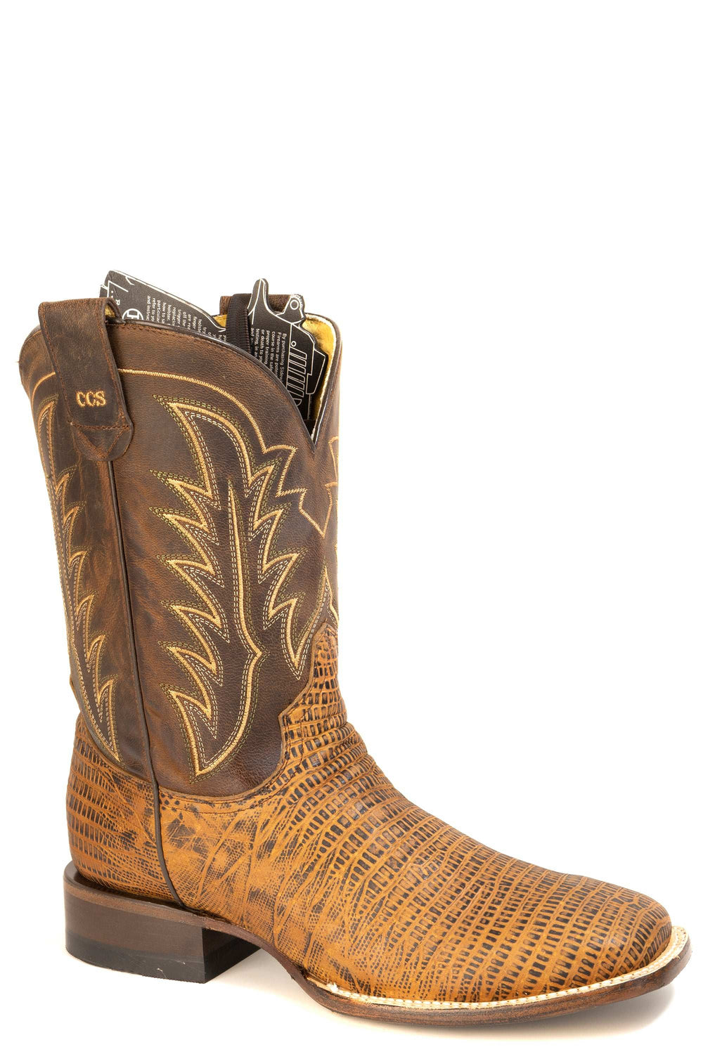 Men's Roper Leapin' Lizard CCS Lizard Teju Print Boots Handcrafted Brown