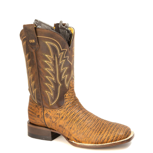 Men's Roper Leapin' Lizard CCS handcrafted brown western boots with embossed lizard leather and square toe