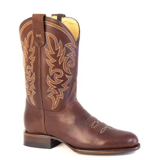 Men's Roper Rimfire Boots handcrafted brown leather with roper toe and 11-inch shaft
