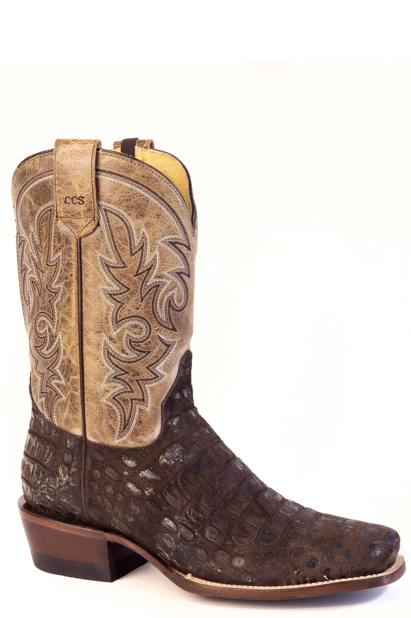 Men's Roper Croc CC Caiman Print Boots Handcrafted Brown