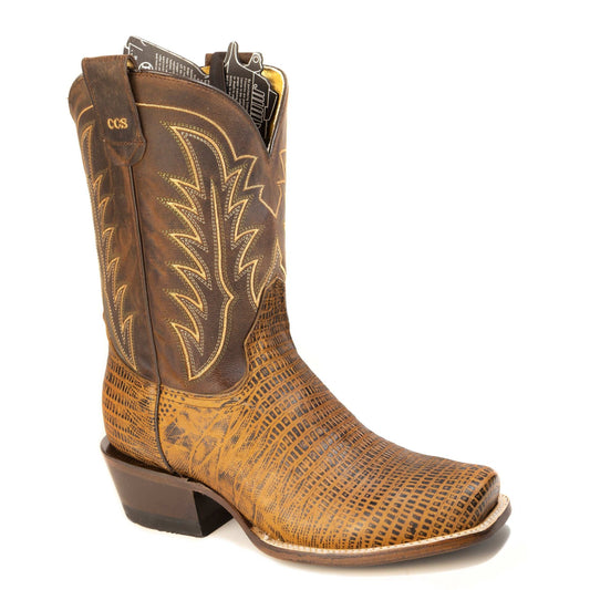 Men's Roper CCS Leapin' Lizard brown Teju print handcrafted western boots with cutter toe and leather sole