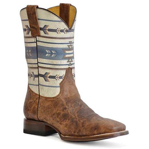 Men's Roper Cowboy Aztek Hybrid Sole Leather Boots Handcrafted Tan