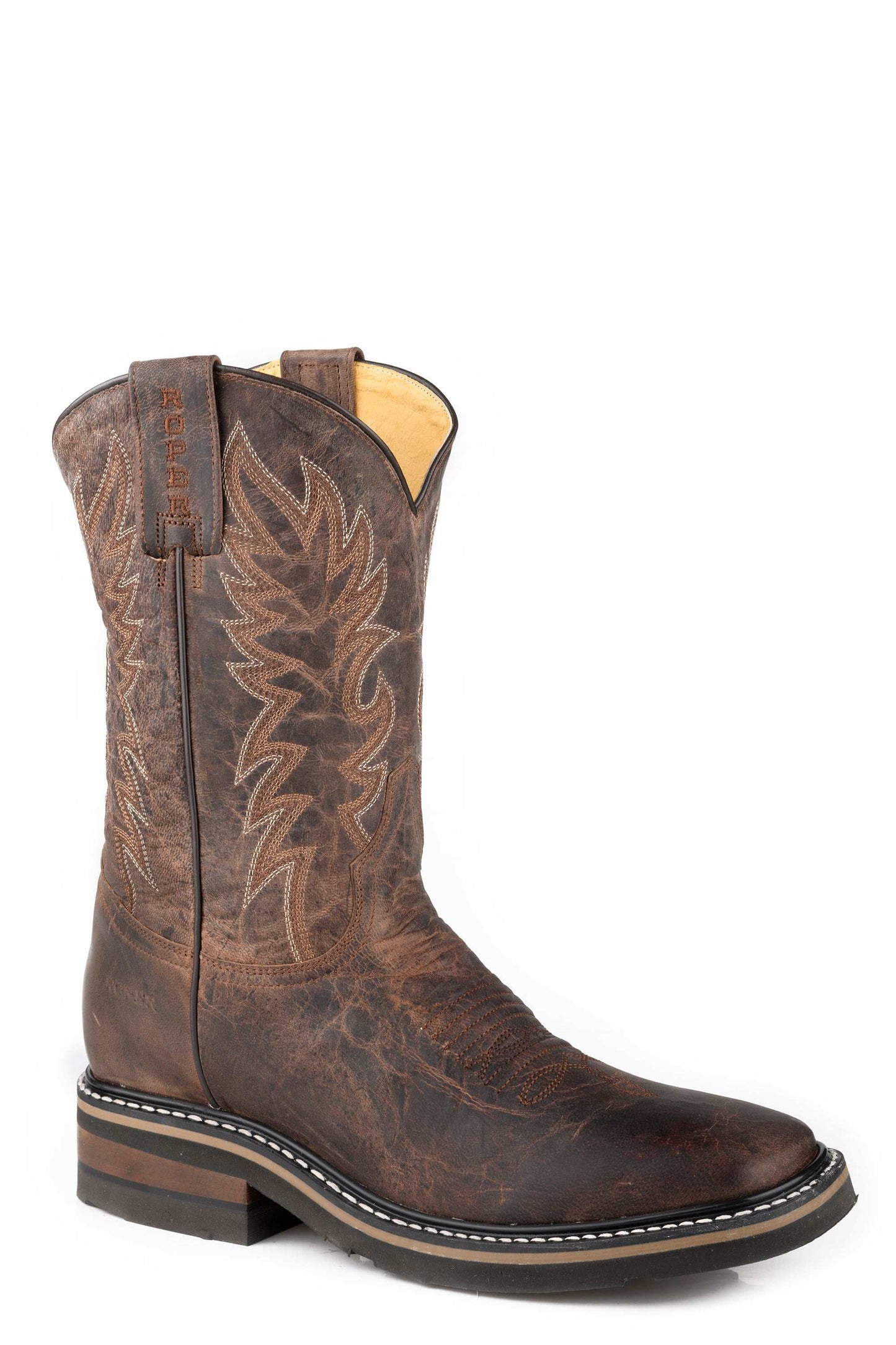 Men's Roper Work It Out Leather Boots Handcrafted Brown