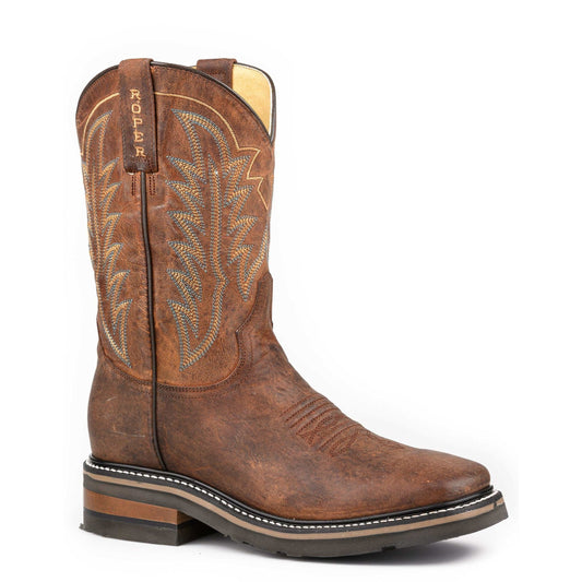 Men's Roper Work It Leather Boots handcrafted brown square toe full-grain cowhide leather