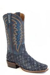 Men's Roper Big Fish Blue Pirarucu Fish Print Boots Handcrafted Blue