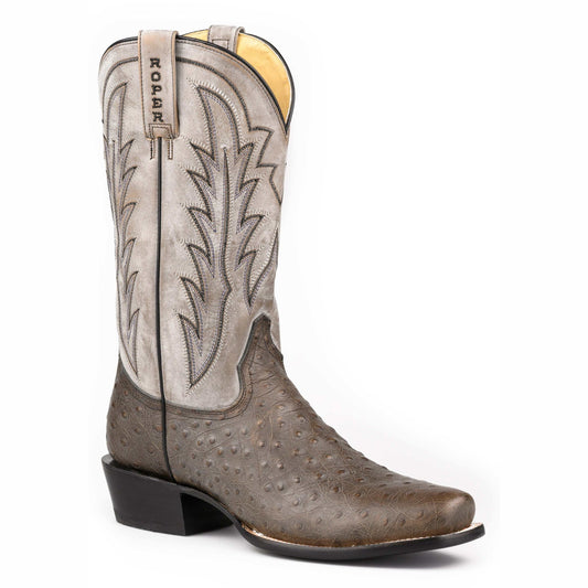 Men's Roper Big Old Bird Boots grey ostrich print handcrafted cowboy boots