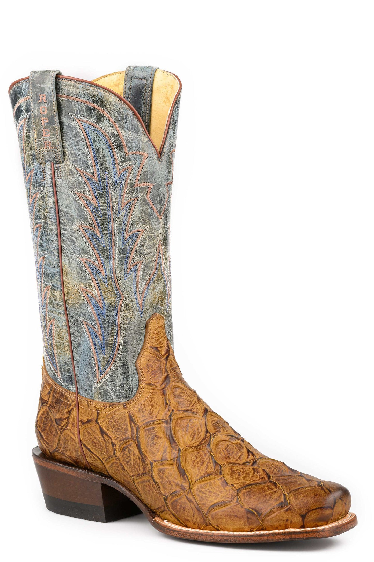 Men's Roper Big Old Fish Pirarucu Print Boots Handcrafted Brown
