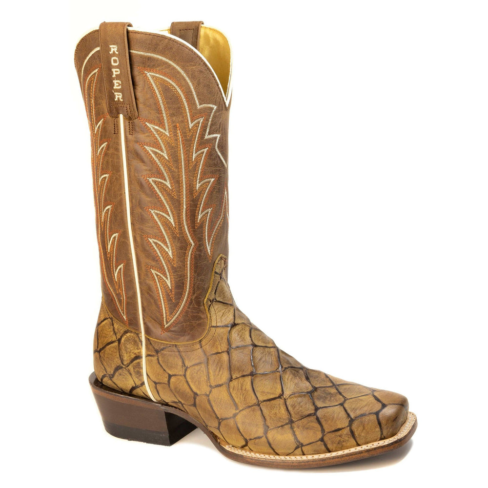 Men's Roper Riverzilla Pirarucu Print Boots Handcrafted Tan