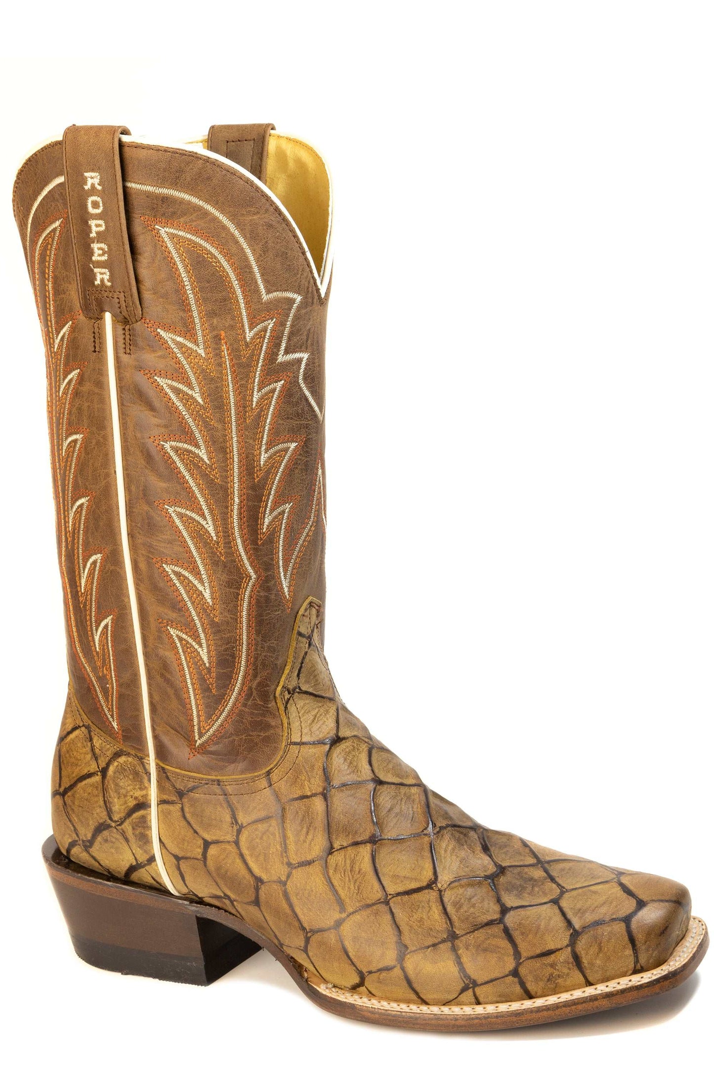 Men's Roper Riverzilla Pirarucu Print Boots Handcrafted Tan