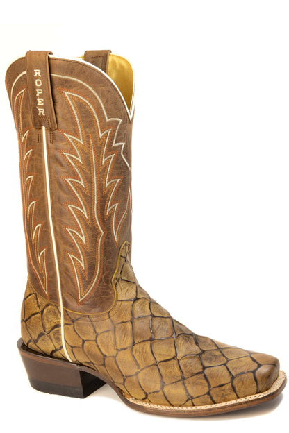 Men's Roper Riverzilla Pirarucu Print Boots Handcrafted Tan