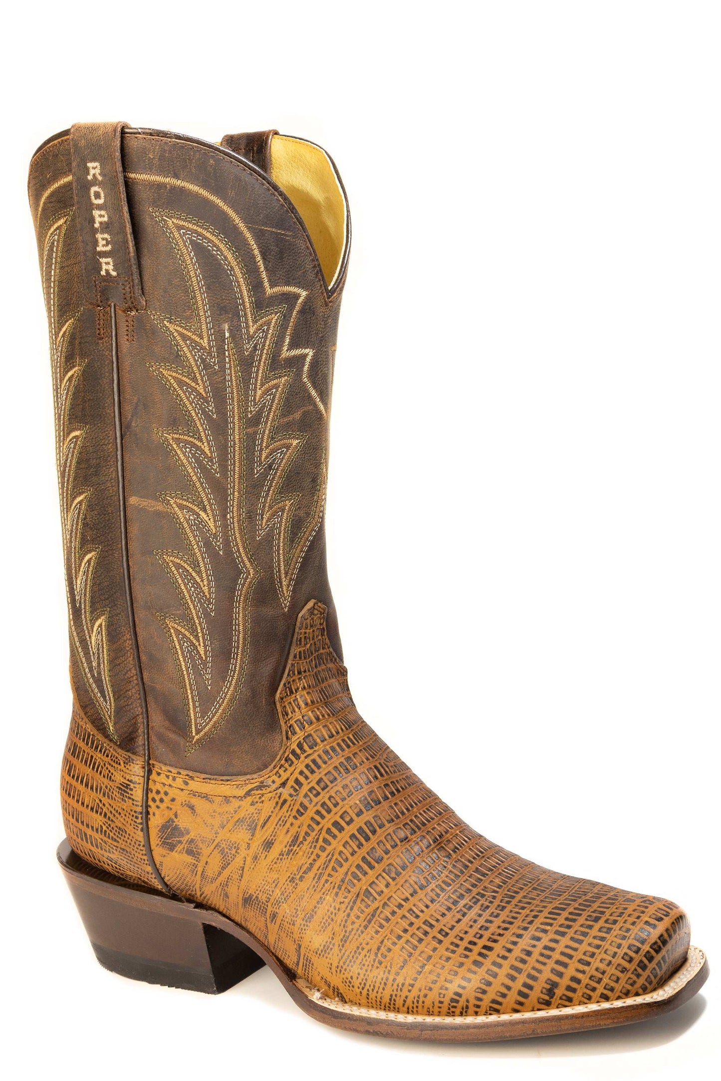 Men's Roper Leapin' Lizard Lizard Teju Print Boots Handcrafted Brown