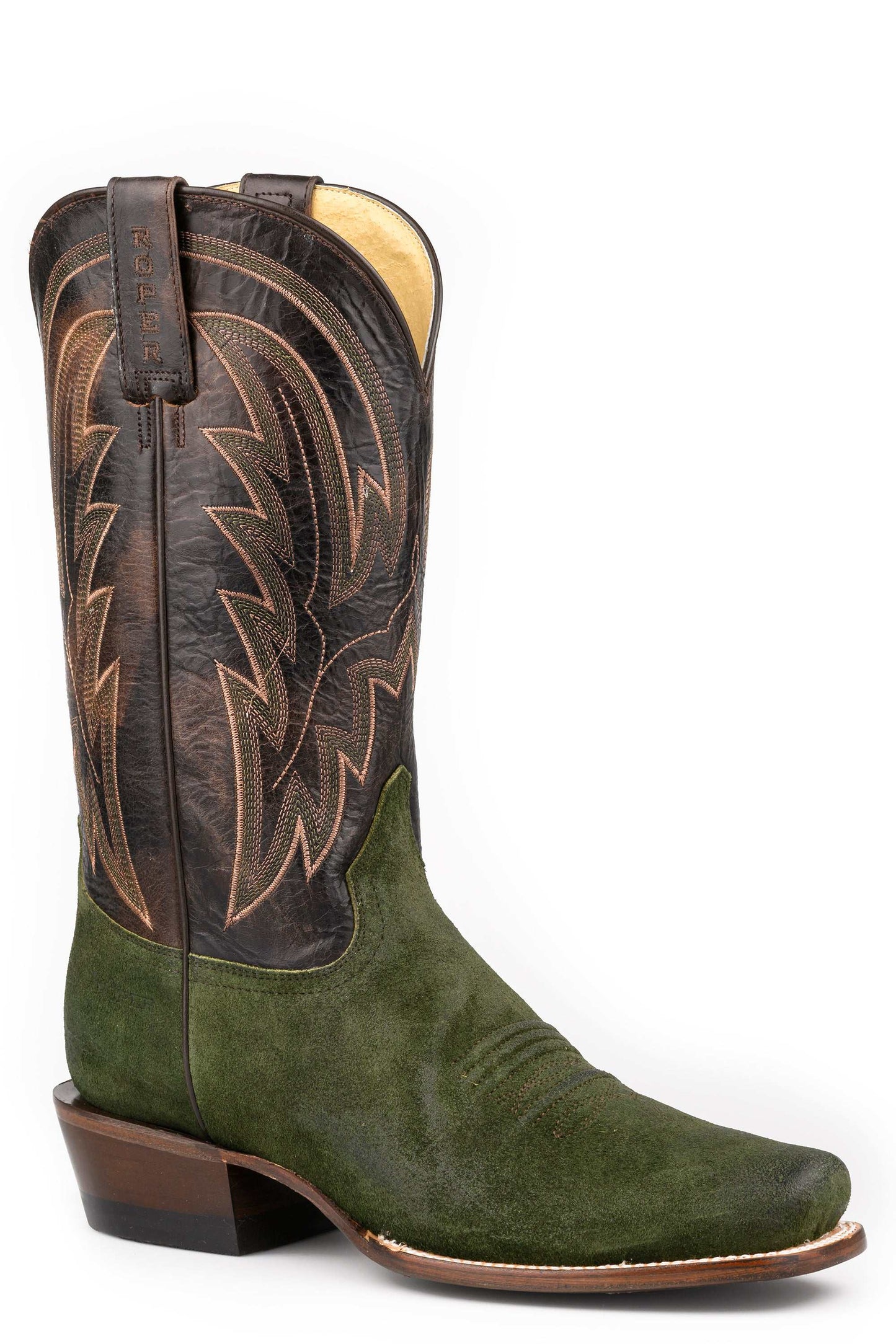 Men's Roper Drover Suede Leather Boots Handcrafted Green