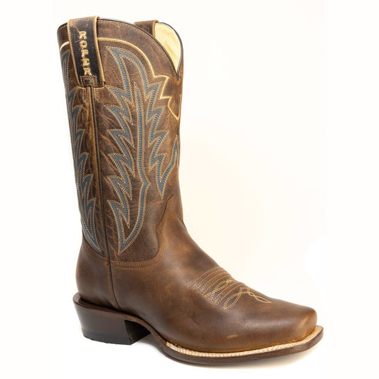 Men's Roper Marshall Leather Boots handcrafted brown leather with cutter toe and 13-inch shaft