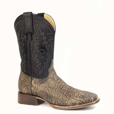 Men's Roper Safari Elephant Print Boots handcrafted brown embossed leather western boots with square toe and black leather shaft