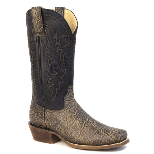 Men's Roper Big Foot Elephant Print Boots handcrafted brown leather cowboy boots with embossed elephant print and 13-inch shaft