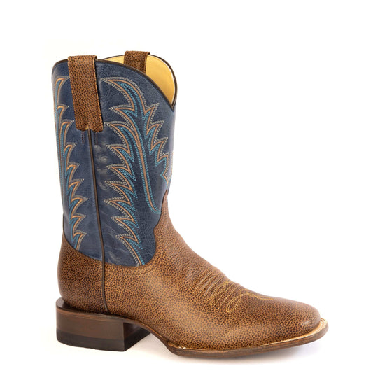 Men's Roper Iron Range Boots brown leather deer print square toe handcrafted western boots